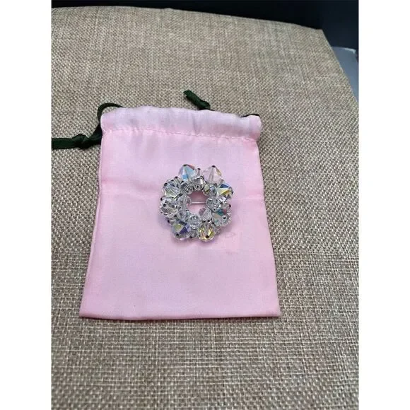 Vintage Aurora Borealis Multicolor Crystal Circle Brooch Granny Core - Picture 4 of 4